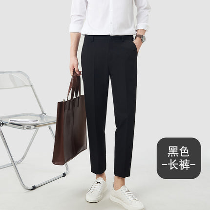 Pants men's cropped high-looking long legs men's casual suit pants black Gray small lower body small suit pants