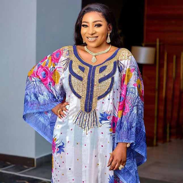 Foreign Trade African Ethnic Style Clothing Large Swing Skirt Chiffon Heavy Industry Hot Diamond Digital Printing with Inner Group Cross-Border Supply