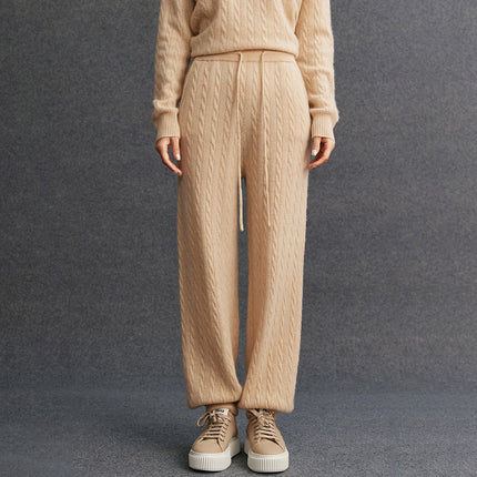 Autumn and Winter Versatile Cashmere Women's Fashion Casual New Simple Urban Cable Cashmere Pants Sweatpants Retro Style