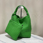 Parrot green + woven bag + leather shoulder strap