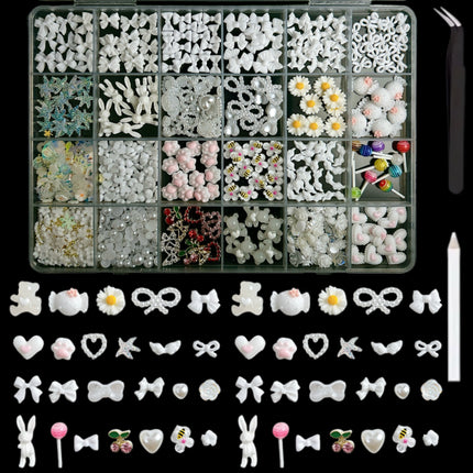 24 grid cartoon nail accessories mix cute cookies donuts candy nail accessories diy handmade material box
