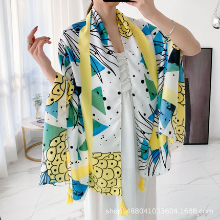 Ethnic Style Printed Silk Scarf Women's Seaside Travel Sun Protection Gauze Air Conditioning Warm Scarf Versatile Long Shawl