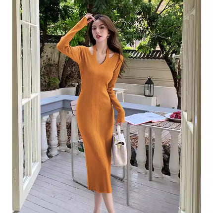 2024 Cross-border High-end Temperament Goddess Fan Long-sleeved dress Women's Sexy Chic Unique Hip Skirt