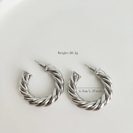 Dongdaemun Design-Inspired Braided Metal C-Shaped Earrings with S925 Silver Needles, Versatile and Stylish Ins-Style Earrings