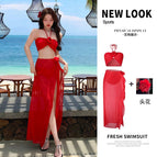 Red (three-piece set + head flower) / Please take photos for wholesale [one size fits all]