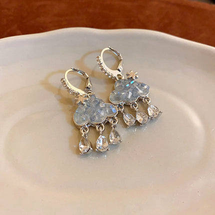 Unique Design Blue Rhinestone Earrings Cloud Tassel Earrings 2024 New Niche Accessible Luxury Versatile Earrings for Women