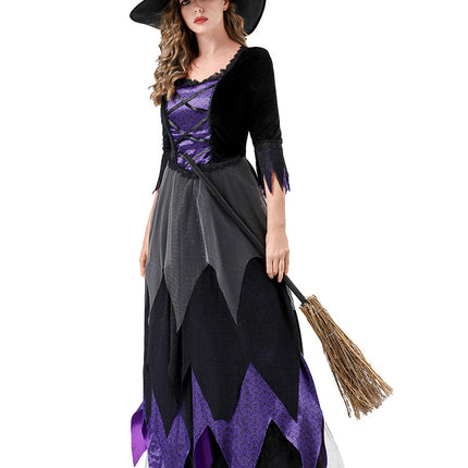 Halloween Cosplay Witch Costume Vampire Black Purple Dress Magic Witch Stage Role Play