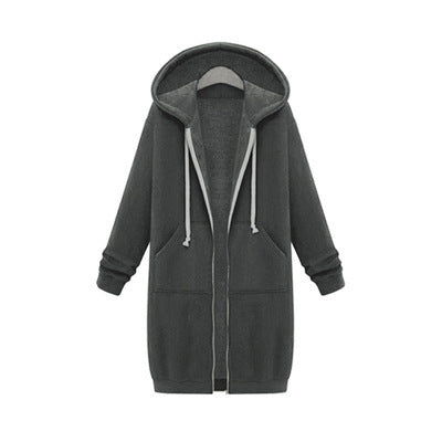 AliExpress Ebay Amazon Autumn and Winter Women's European and American Hooded Long Sleeve Long Sweater Fleece Zipper Coat Women
