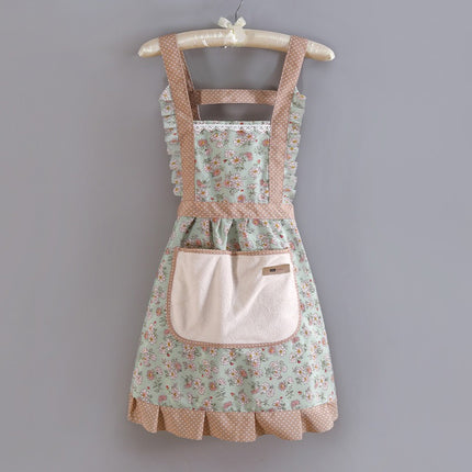 Factory Direct Sales New Kitchen Household Cooking Canvas Cotton Apron Lace Cute Hand-Wipeable Suspenders Pure Cotton for Women