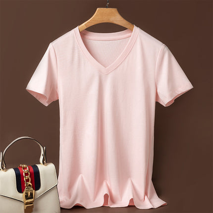 Pure 80-Count Double-Sided Mercerized Cotton Short-Sleeved T-Shirt Women's Cotton Loose 2023 Age-Reducing Short Black Technology White T-Shirt Trendy