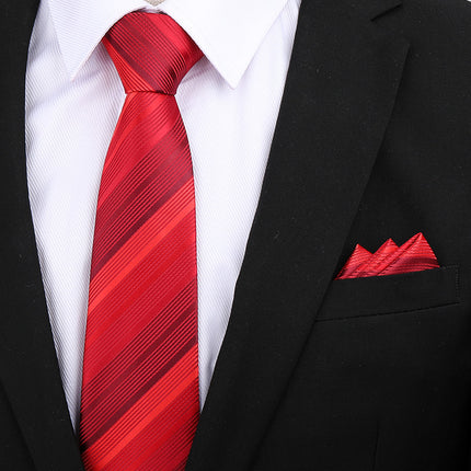 Formal wear wedding tie men's 8CM bridegroom wedding Korean style wine red business tie narrow zipper lazy men and women