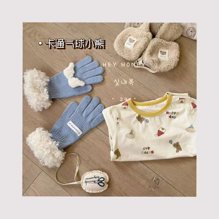 Spot Large and Small Roll Heyhoney24 Lycra Cotton Boys and Girls Autumn Clothes Intimates Printed Home Clothes Pajamas Two-Piece Set