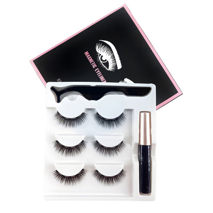 Wholesale magnetic eyeliner false eyelashes magnet false eyelashes 3D three-dimensional net red magnetic false eyelashes 3 pairs of suit