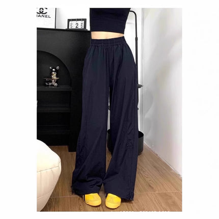 navy blue Overalls Women's Summer Thin High Waist Loose Straight Dosing Casual Sports Wide Leg Pants