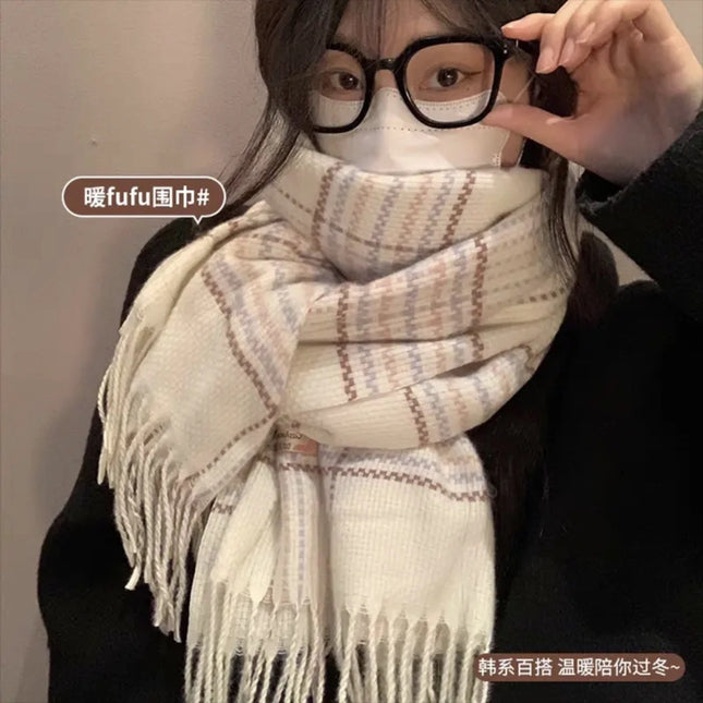 Atmospheric Imitation Cashmere Plaid Scarf for Women in Winter Thickened Warm Scarf for Students Versatile Scarf Live Broadcast Hot Cross-Border