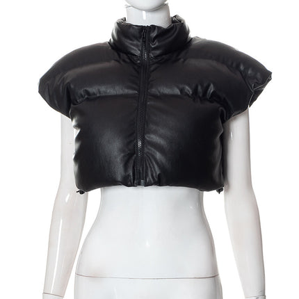 K22Tp375 New Autumn and Winter Half Turtleneck Sleeveless Zipper Cardigan Waist Street Style Cotton Vest European and American Clothing