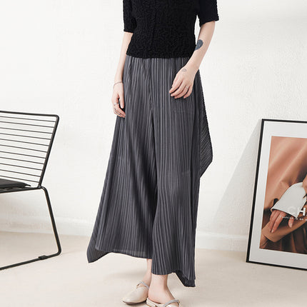Miyake Meat-Covering Slim Pleated Wide-Leg Pants High Waist Loose Elegant Fashionable Casual Women's Pleated Lamps Irregular Pants