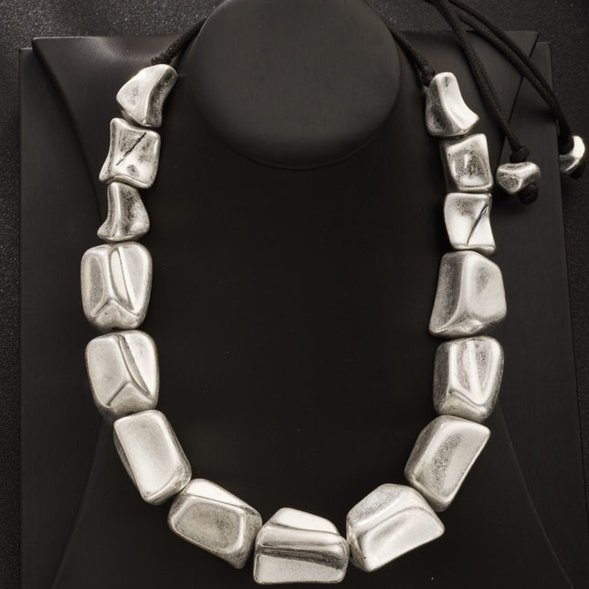 Cross-border ancient silver heavy industry geometric square black line woven exaggerated necklace trend temperament simple retro Korean products batch