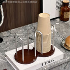 [double cup silver] walnut color disposable paper cup holder