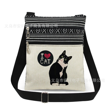 Cross-Border New Product Double Zipper Cat Print Single Shoulder Crossbody Bag Ultra-Light Cross-Border Style Messenger Bag Fashionable and Cute Women's Bag