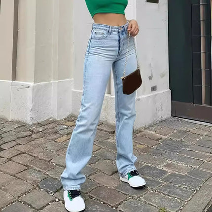 Amazon Aliexpress 2025 New Women's Clothing European and American Cross-Border Light Blue High-Waisted Jeans Women's Loose Straight Pants