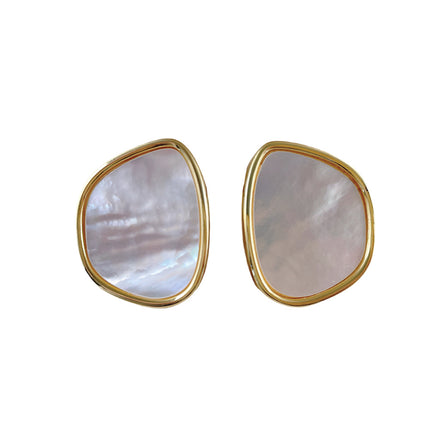 European and American Cross-Border Geometric Natural White Mother-Of-Pearl Earrings Ins Style Asymmetrical Shell Earrings for Women 925 Silver Needle Jewelry