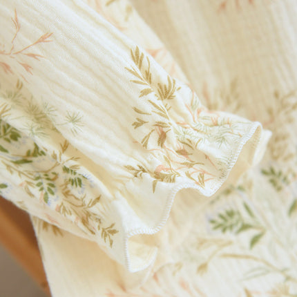 Spring and Summer Double-layer Yarn Nightdress with Chest Pad Autumn and Four Seasons Long Sleeve Bra-free Cup Crepe Casual Pajamas Home Dress