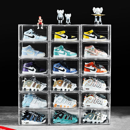 Acrylic shoe box storage box transparent aj shoes display side open dustproof plastic magnetic space-saving shoe rack shoe wall