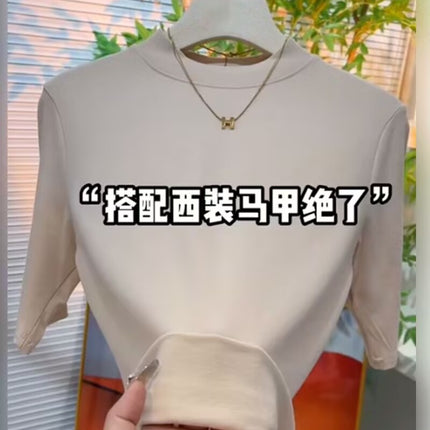 Half-high Collar T-shirt Women's Spring and Summer All-match Half-sleeve Top High-grade Sense Slim-fit Inner Sleeve Short-sleeve T-shirt plus size