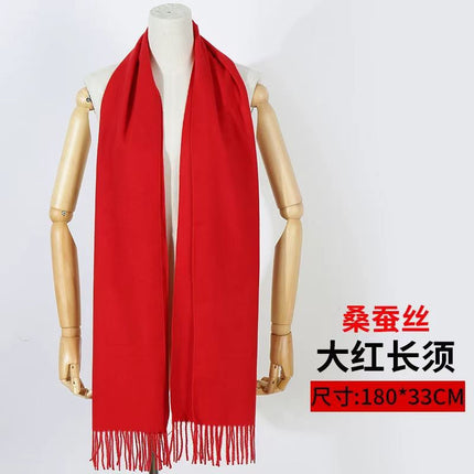 Annual Scarf Logo Chinese Red Embroidery Big Red Classmate Party Pattern Opening Cashmere Autumn and Winter for Men and Women