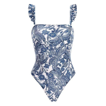 2023 European and American Conjoined Conservative Belly Covering Beach Hot Spring Swimsuit for Women French Retro Conjoined Bikini Two-piece Set
