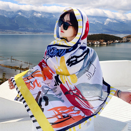 Ethnic Style Scarf, Sun Protection Shawl for Women, Yunnan Qinghai Grassland Travel Wear Silk Scarf, Seaside Beach Towel, Thin Style