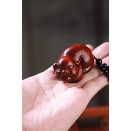 Lobular red sandalwood wood carving handle piece fortune pendant brave play piece text wealth pendant wood text play crafts