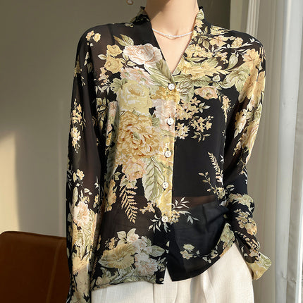 Fairy-Like and Light-Weight Georgette Silk Shirt for Women, Cardigan Blouse Top, Summer Sun Protection Jacket