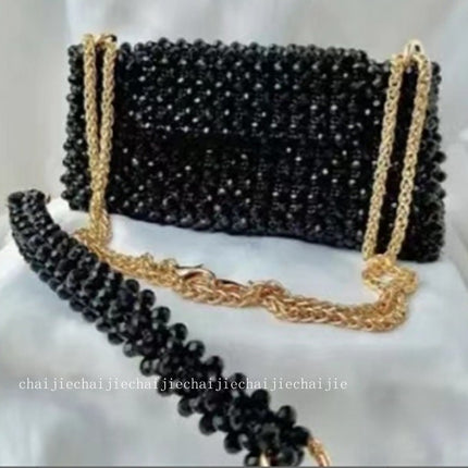 New handmade beaded woven women's bag shoulder bag Chanel style double chain detachable women's bag with inner bag chain