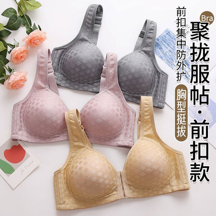 plus size Front Buckle Anti-sagging Push-up Auxilary Breast-free Steel Ring-free Women's Chubby Mother's plus size Thin Underwear Bra