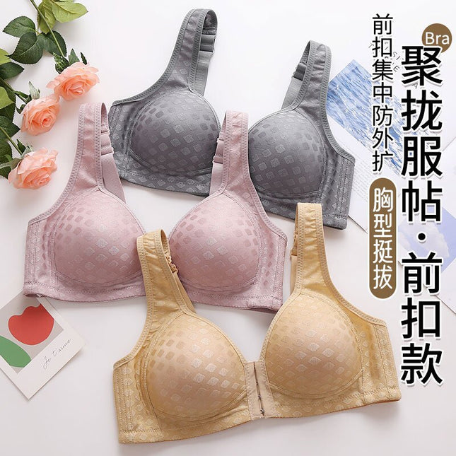 plus size Front Buckle Anti-sagging Push-up Auxilary Breast-free Steel Ring-free Women's Chubby Mother's plus size Thin Underwear Bra