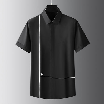 Light Luxury Handsome Men's Clothing Embroidered Cross Bee High-End Men's Short-Sleeved Shirt Shirt Light Luxury and High-End