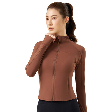 Casual Sports Yoga Jacket with Stand-Up Collar, Slim-Fit Long-Sleeve Running Top, Lulu Fitness Wear, Slim-Fit Yoga Clothing