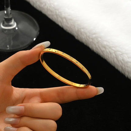 Titanium Steel Bracelet Does Not Fade, Diamond-Encrusted Real Gold Electroplated 18K Gold Stainless Steel Bracelet Douyin Cross-Border Same Style