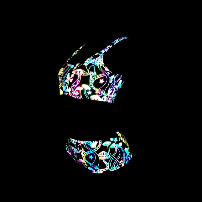Cartoon Mushroom Print Colorful Reflective bikini European and American Women's Split bikini High Waist Pants bikini Swimsuit