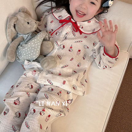 Princess Style Children's Lapel A-Class Cartoon Loungewear Set 2026 Spring New Baby Sweet and Cute Pajamas and Sleep Pants