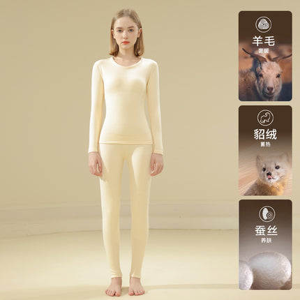 Winter constant temperature self-heating thermal suit double-sided brushed velvet underwear women's patch autumn clothes long pants suit
