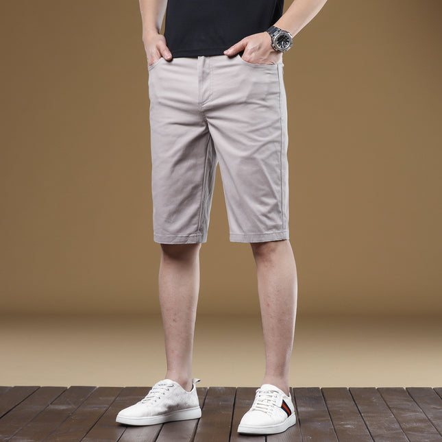Summer Light-Colored Men's Straight Thin Shorts, Mid-Length Breathable Simple Work Pants