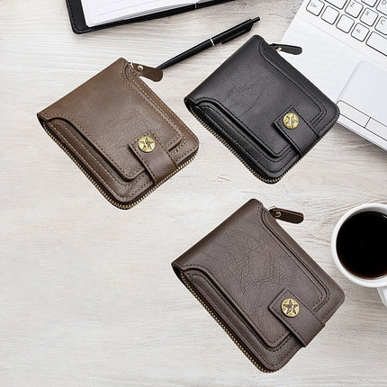 Foreign trade men's wallet short card bag one retro horizontal zipper men's wallet factory wholesale wallet