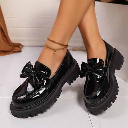 Foreign Trade Cross-Border Large Size 35-42 Loafers for Women Niche Bow Thick-Soled Small Leather Shoes for Women Retro Flats for Women