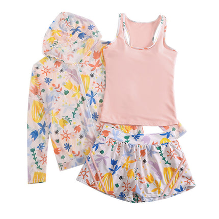 Swimsuit women's plus size fat mm200 kg fairy fan three-piece sports swimsuit belly-covering slim conservative long sleeve blouse