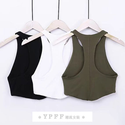 YPFF Fashionable Women's Vest European and American Arc Hem Fitness Sports Sexy Solid Color Short Navel Sleeveless Top