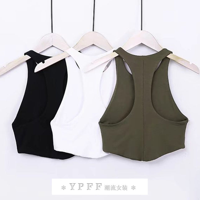 YPFF Fashionable Women's Vest European and American Arc Hem Fitness Sports Sexy Solid Color Short Navel Sleeveless Top