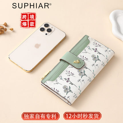 New Long Wallet Ins Women's Korean-style High-end Coin Purse Student's Fresh Flower Card Bag Cross-border Wallet
